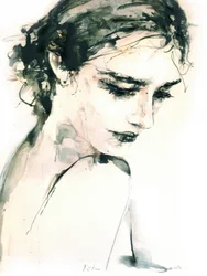 Portret van een peinzende vrouw