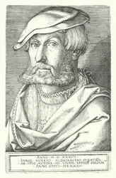 Zelfportret van Heinrich Aldegrever, Duitse schilder en graveur