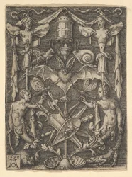 Ontwerp voor een kandelaar grotesk met een vleermuis in het midden, 1550