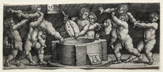 Acht naakte kinderen bij een put, 1539.