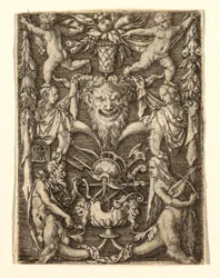 Ornament met Masker en Groteske Figuren