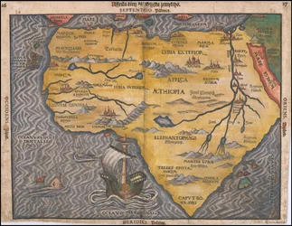 1592 kaart van Afrika in het Tsjechisch door Heinrich Bünting