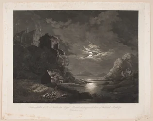Rivierlandschap bij maanlicht
