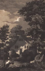 Landschap met maanlicht en fluitspeler