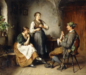 Drie figuren in een interieur