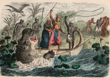 Oud Egypte: Farao jaagt op nijlpaard, 1866
