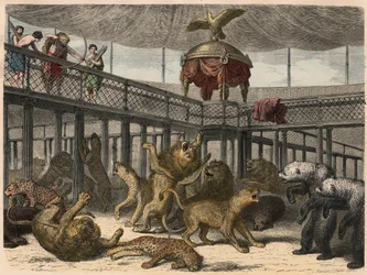 Oud Rome: Het doden van wilde dieren in het amfitheater door de keizer, 1866
