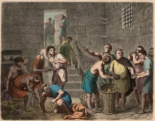 Het oude Rome: voedseluitdeling aan slaven in de avond, 1866