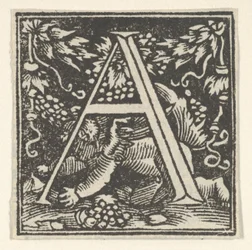 Initiaal letter A met putto