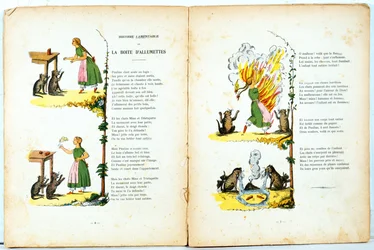 Het treurige verhaal van de luciferdoos, illustratie uit de Franse vertaling van Hoffmanns Struwwelpeter door Trim (Louis Gustave Ratisbonne, 1827-1900), c.1850