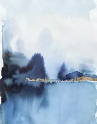 Gouden horizon, blauw landschap