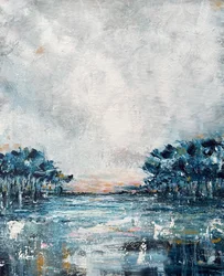 Rustig waterlandschap bij zonsopgang