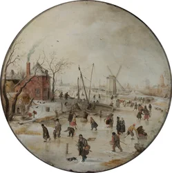 Bevroren rivier met schaatsers
