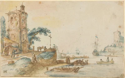 Scène met een toren links