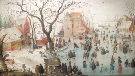 Winterlandschap met schaatsers