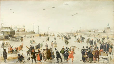 Winters tafereel op een bevroren kanaal