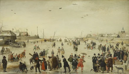 Winters tafereel op een bevroren kanaal