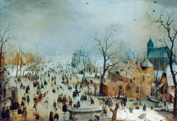Wintertafereel met schaatsers, ca. 1608