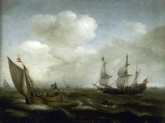 Nederlands schip en vissersboot in de bries