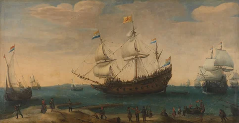 Oost-Indiëvaarders voor een kust