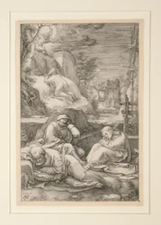 Christus op de Olijfberg (De Agonie in de Tuin), uit De Passie, #2 in een serie van 12 gravures