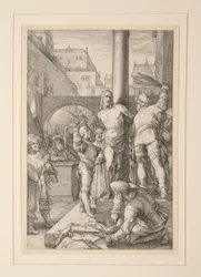 Geseling van Christus, uit De Passie, #6 in een serie van 12 gravures