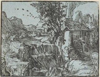 Landschap met een waterval, uit Vier kleine landschappen