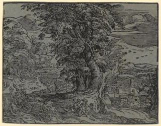 Landschap met zittend paar en herder, blad 2 uit de reeks "Vier kleine landschappen"