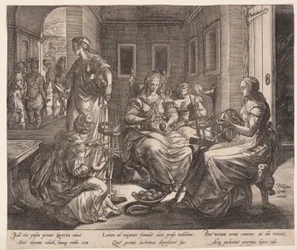 Lucretia en haar vrouwen spinnen, uit Het verhaal van Lucretia