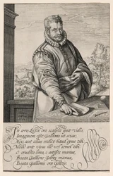 Philips Galle (1537-1612), leerling van Coornhert uit Haarlem, graveur en uitgever in Antwerpen vanaf 1570; De doop van de eunuch op de achtergrond links