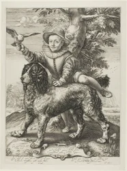 Vries, Frederik de (overleden 1613) zoon van de schilder Dirck de Vries, leerling van Goltzius, met de hond van Goltzius