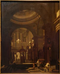 Interieur van een katholieke koepelkerk