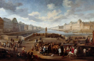Uitzicht op Parijs met het Louvre, genomen vanaf de Henri IV-brug