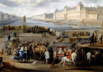 Uitzicht op Parijs met het Louvre, genomen vanaf de Henri IV-brug