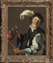Een jongen met een fluit en een kruik