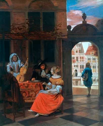 Een muzikaal feest in een binnenplaats, 1677