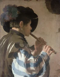 Knaap die een fluit speelt