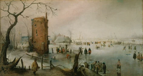 Schaatsen bij een stad, ca.1610-20 (olieverf op doek)