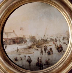 Winterlandschap met schaatsers