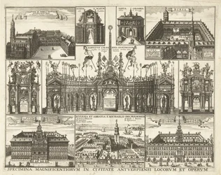 Blad met tien voorstellingen van de intocht van de Kardinaal Infant Ferdinand te Antwerpen, 1635