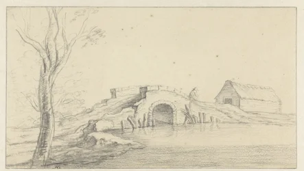 Landschap met vervallen stenen brug