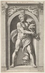 Pluto, op de keerzijde schetsen van een figuur, vier hoofden en een kolom