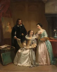 Gerard van Honthorst toont de tekeningen van zijn leerling Louise van Bohemen aan Amalia van Solms