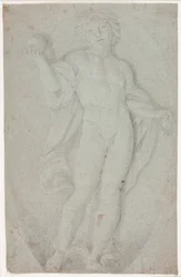 Staande jonge man met een bal en een krab