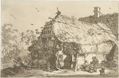 Boerderij met een gezin op het erf (Twelve designs Calculated for the Use of those who are Learning to Draw Landscape)