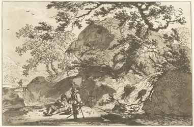 Landschap met een visser en een rustende man