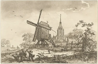 Landschap met een windmolen en een kerk (Twelve designs Calculated for the Use of those who are Learning to Draw Landscape)