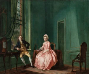 De dichter Johannes Nomsz en zijn vrouw Anna Maria Telghorst in hun zitkamer, Amsterdam