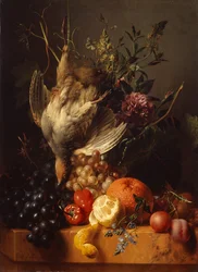 Stilleven met wild en fruit (olieverf op doek)