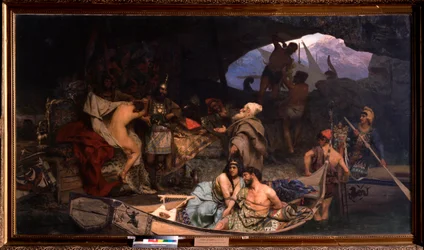 Les corsaires. (Scène waar ze hun buit en gevangenen (gijzelaars) in een grot brengen). Schilderij door Henryk Siemiradzki (1843-1902)